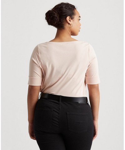 Plus Size Cotton-Blend Boatneck Top Pink $29.16 Tops