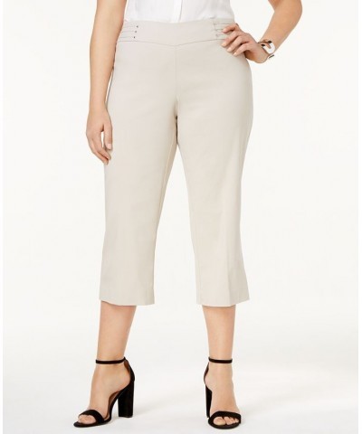 Plus Size Tummy Control Pull-On Capri Pants Stonewall $19.48 Pants
