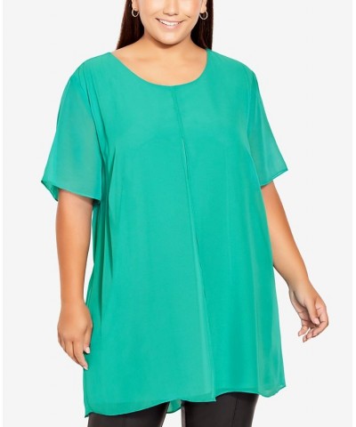 Plus Size Liv Overlay Mixed Media Scoop Neck Top Blue $33.81 Tops