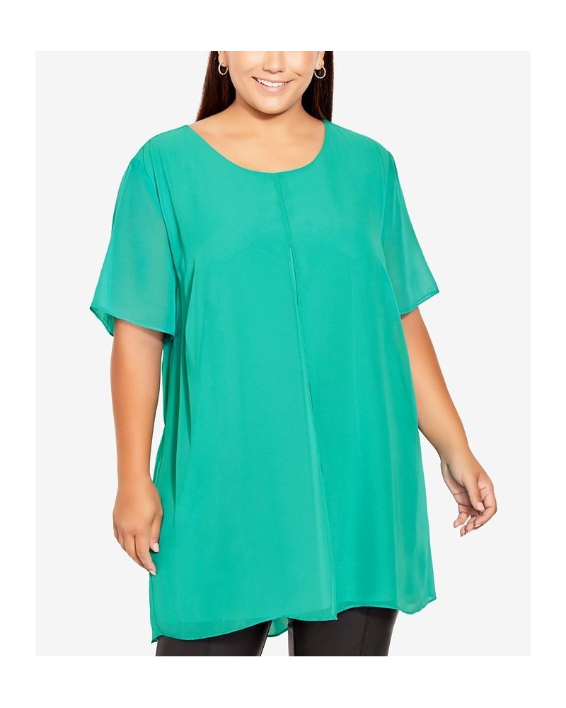 Plus Size Liv Overlay Mixed Media Scoop Neck Top Blue $33.81 Tops