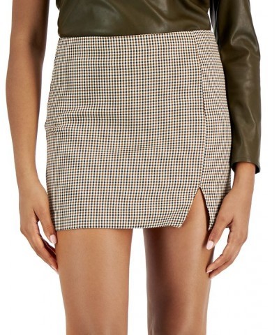 Women's Plaid Zip-Up Slit-Hem Mini Skirt Brown Plaid $20.21 Skirts