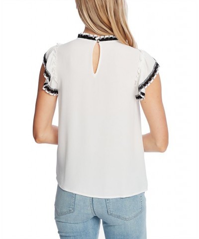 Women's Flutter-Sleeve Smocked Short Sleeve Top Soft Ecru $52.47 Tops