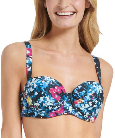Women's Printed Balconette Ruched Underwire Bikini Top Digital Poppy Black Multi $43.12 Swimsuits