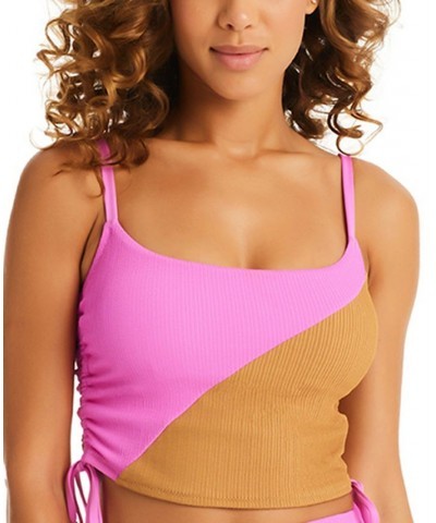 Women's Balancing Act Croped Tankini Top & Balancing Act High Waist Bikini Bottoms Pink Aura + Maple $40.05 Swimsuits