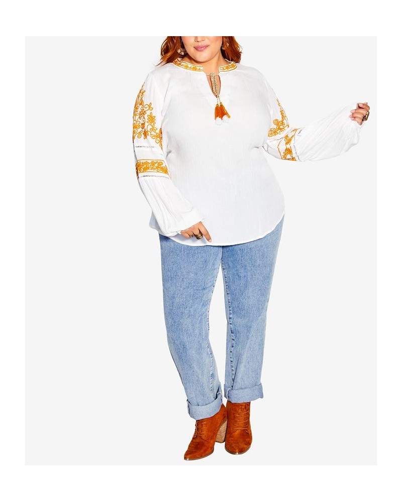Trendy Plus Size Spirit Embroidered Top White $39.75 Tops