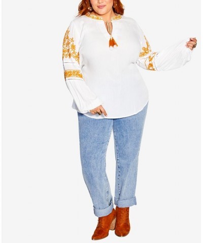 Trendy Plus Size Spirit Embroidered Top White $39.75 Tops