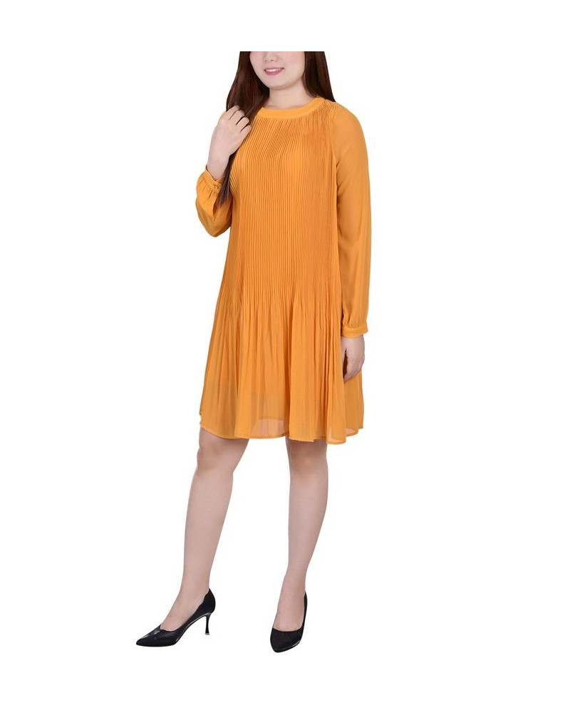 Petite Long Sleeve Pleated Dress Mustard $18.72 Dresses
