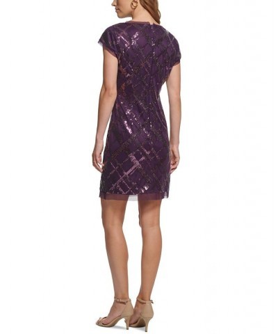 Women's Sequin Cap-Sleeve Shift Dress Aub $32.40 Dresses