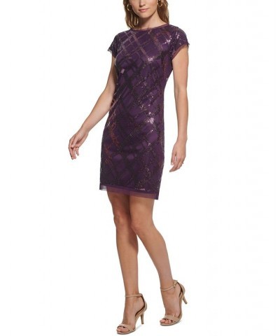 Women's Sequin Cap-Sleeve Shift Dress Aub $32.40 Dresses
