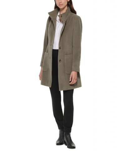 Women's Stand-Collar Button-Front Belted Coat Sage $86.00 Coats