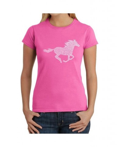 Women's Word Art T-Shirt - Horse Breeds Pink $14.76 Tops
