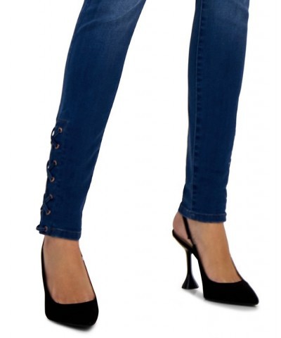 Women's High-Rise Lace-Up Hem Skinny Jeans Dark Indigo $30.58 Jeans