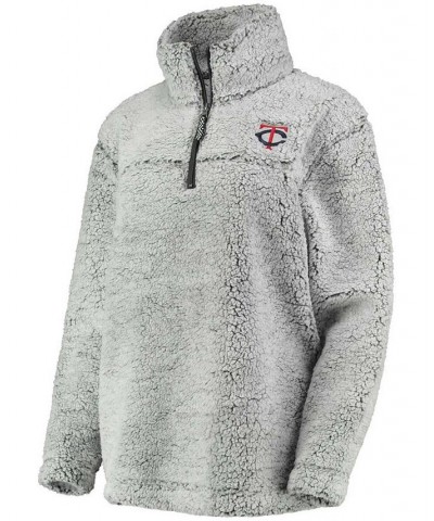 Women's Gray Minnesota Twins Sherpa Quarter-Zip Pullover Jacket Gray $39.95 Jackets