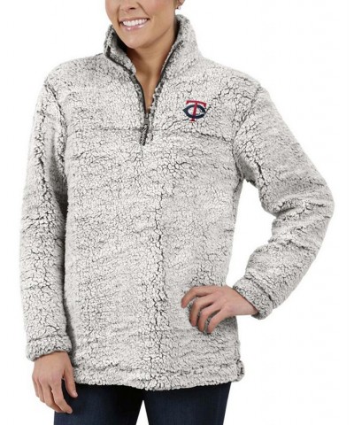Women's Gray Minnesota Twins Sherpa Quarter-Zip Pullover Jacket Gray $39.95 Jackets