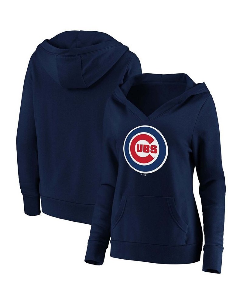 Plus Size Navy Chicago Cubs Official Logo Crossover V-Neck Pullover Hoodie Navy $36.00 Sweatshirts