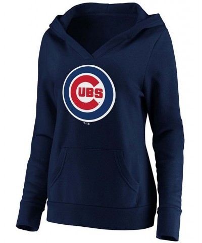 Plus Size Navy Chicago Cubs Official Logo Crossover V-Neck Pullover Hoodie Navy $36.00 Sweatshirts