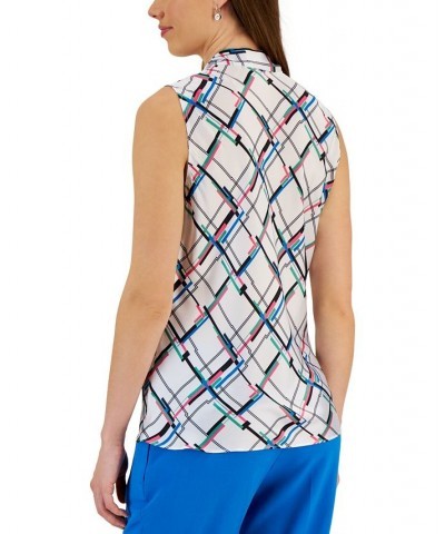 Women's Printed Tie-Neck Sleeveless Blouse Lily White Multi $28.29 Tops
