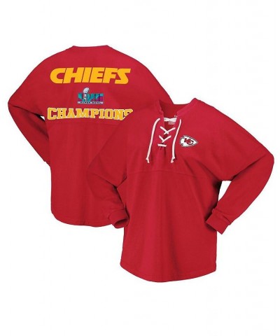 Women's Branded Red Kansas City Chiefs Super Bowl LVII Champions Lace-Up Long Sleeve T-shirt Red $47.50 Tops