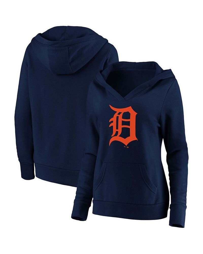 Plus Size Navy Detroit Tigers Official Logo Crossover V-Neck Pullover Hoodie Navy $38.40 Sweatshirts