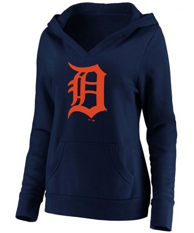 Plus Size Navy Detroit Tigers Official Logo Crossover V-Neck Pullover Hoodie Navy $38.40 Sweatshirts