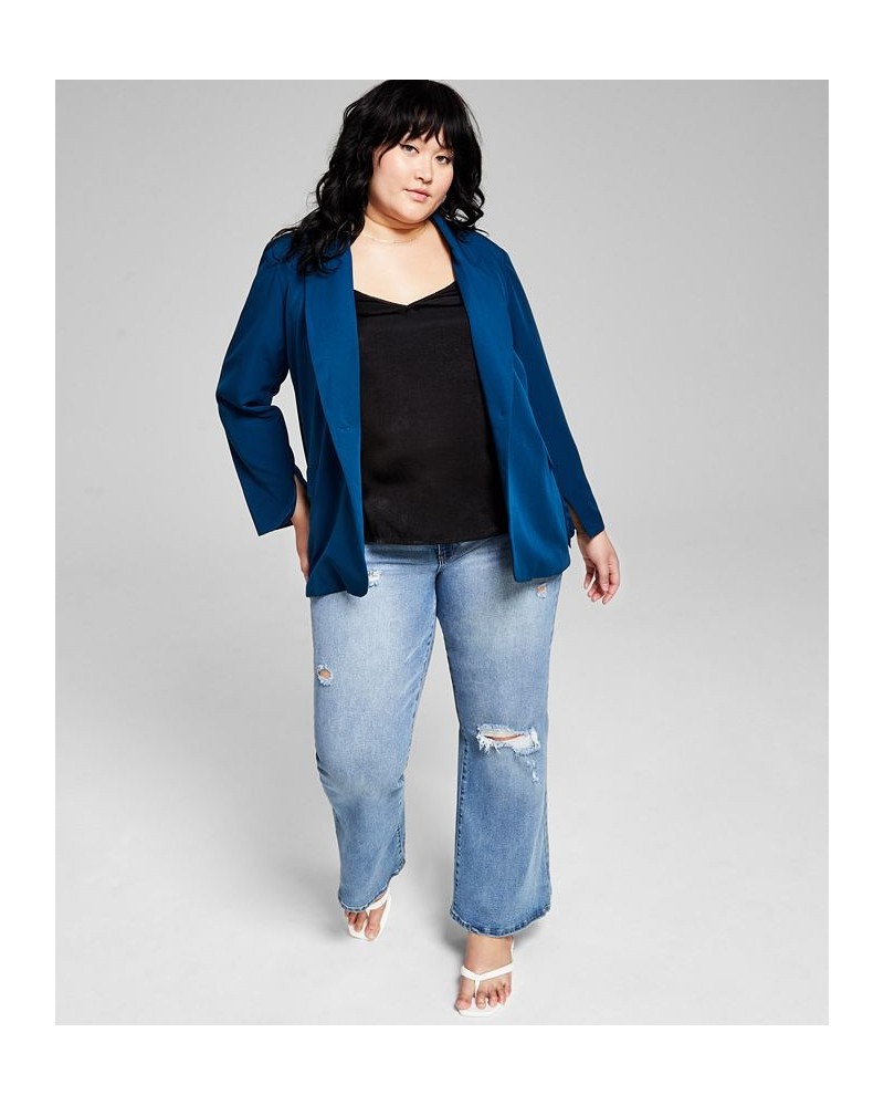 Trendy Plus Size Oversized Boyfriend Blazer Blue $26.26 Jackets