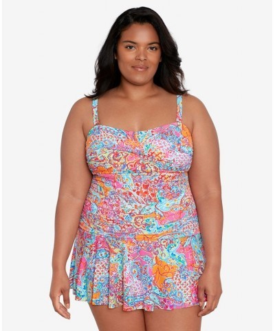 Plus Size Twisted Shirred Skirted Swimsuit Amara Patchwork $81.70 Swimsuits