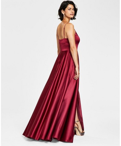 Juniors' V-Neck Satin Gown Red $46.44 Dresses
