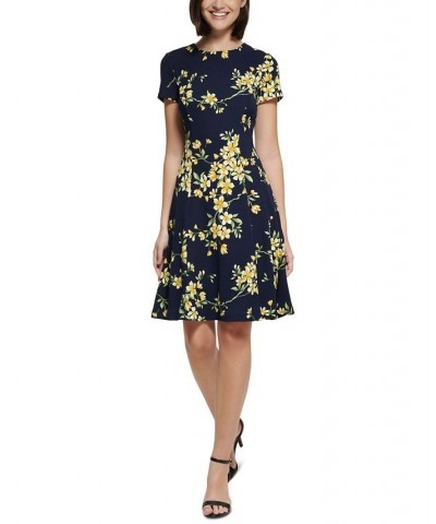 Petite Floral-Print Fit & Flare Dress Blue $31.31 Dresses