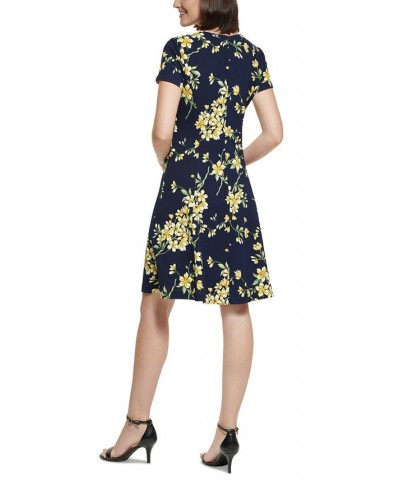 Petite Floral-Print Fit & Flare Dress Blue $31.31 Dresses