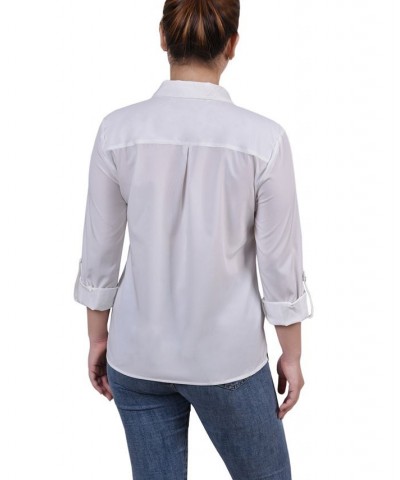 Petite 3/4 Roll Tab Blouse with Pockets White $18.56 Tops