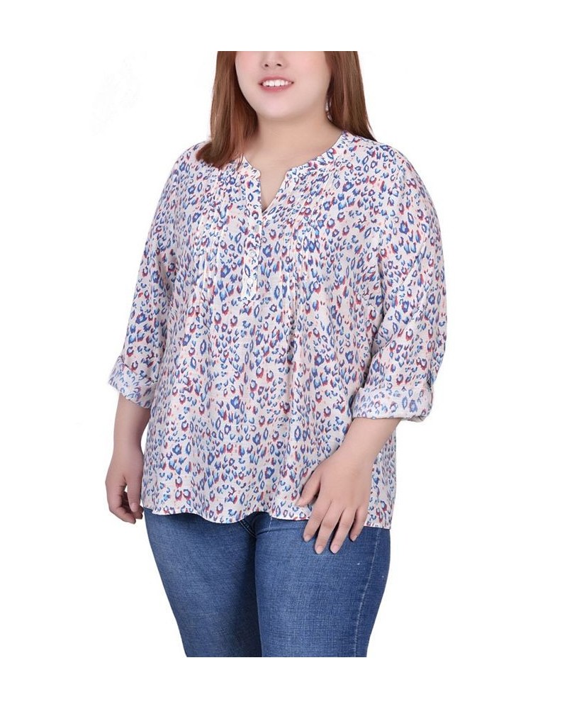 Plus Size 3/4 Roll Tab Sleeve Blouse Top Natural Peacock $16.64 Tops