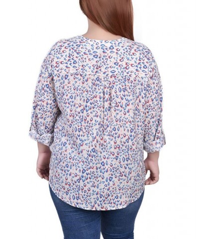Plus Size 3/4 Roll Tab Sleeve Blouse Top Natural Peacock $16.64 Tops