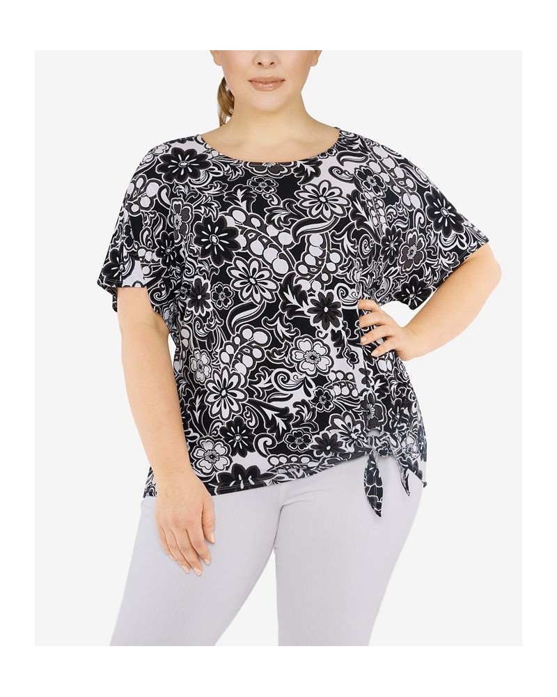Plus Size Knit Modern Floral Print Top Black $32.64 Tops