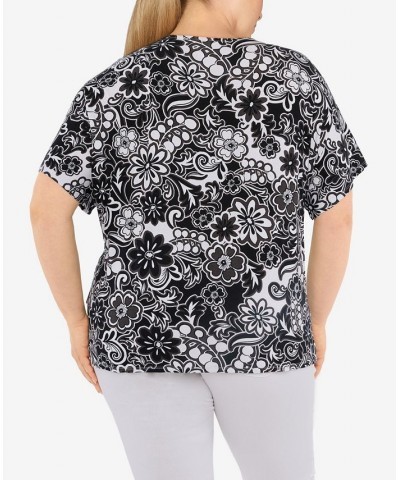 Plus Size Knit Modern Floral Print Top Black $32.64 Tops