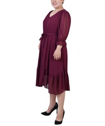 Plus Size 3/4 Sleeve V-Neck Flounced Dress Purple $16.32 Dresses