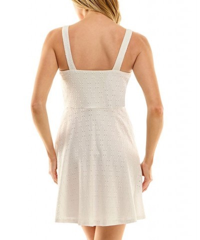 Juniors' Sweetheart-Neck Button-Front Eyelet Dress Off White $29.50 Dresses