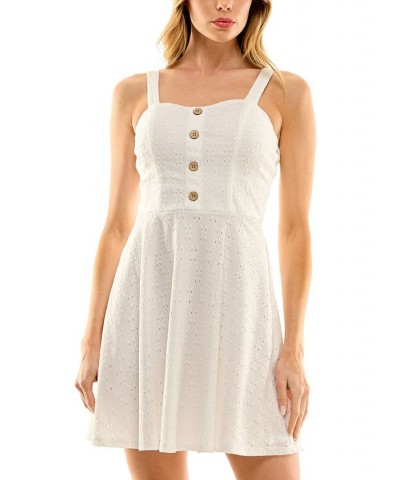 Juniors' Sweetheart-Neck Button-Front Eyelet Dress Off White $29.50 Dresses