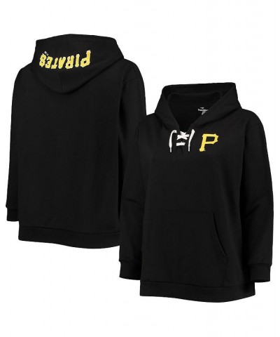 Women's Black Pittsburgh Pirates Plus Size Lace-Up V-Neck Pullover Hoodie Black $31.79 Sweatshirts