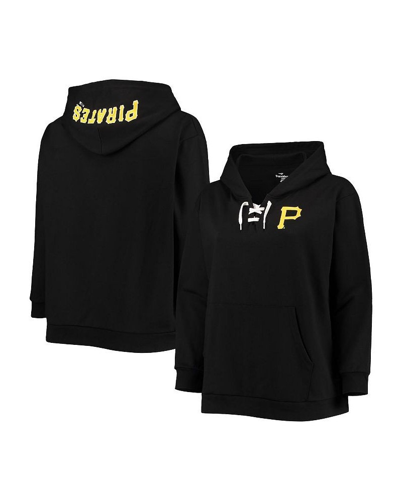 Women's Black Pittsburgh Pirates Plus Size Lace-Up V-Neck Pullover Hoodie Black $31.79 Sweatshirts