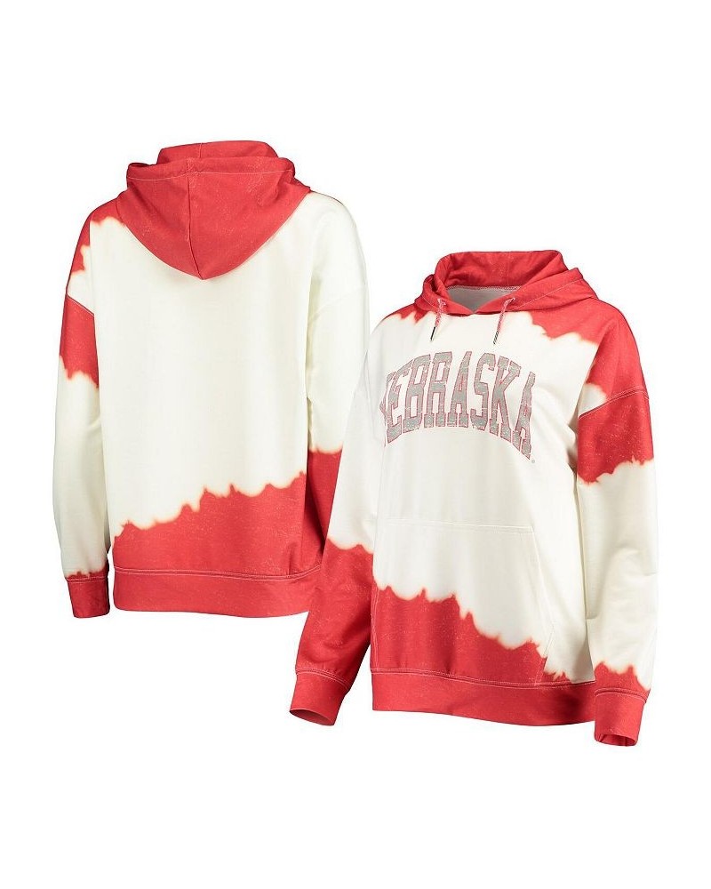 Women's White Scarlet Nebraska Huskers For the Fun Double Dip-Dyed Pullover Hoodie White $26.65 Sweatshirts