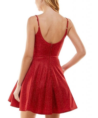 Juniors' Metallic Cutout Fit & Flare Dress Red $45.39 Dresses