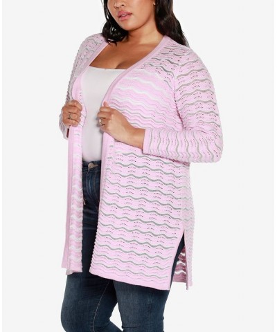 Black Label Plus Size Wavy Stripe Duster Sweater Pink Lavender Combo $26.18 Sweaters