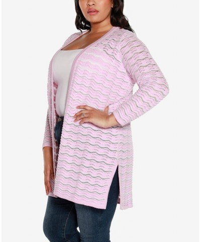 Black Label Plus Size Wavy Stripe Duster Sweater Pink Lavender Combo $26.18 Sweaters