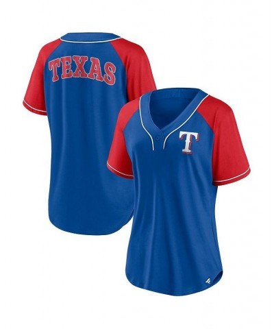 Women's Branded Royal Texas Rangers Ultimate Style Raglan V-Neck T-shirt Royal $37.79 Tops
