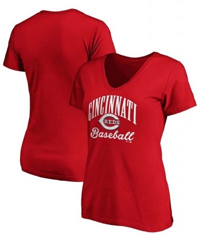 Women's Red Cincinnati Reds Victory Script V-Neck T-shirt Red $18.40 Tops