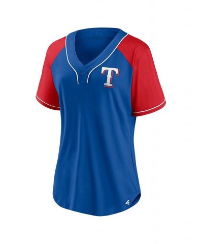 Women's Branded Royal Texas Rangers Ultimate Style Raglan V-Neck T-shirt Royal $37.79 Tops