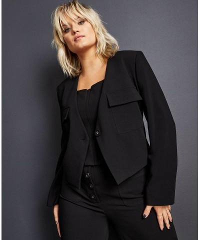 Women's Angled-Front Single-Button Blazer Black $39.36 Jackets