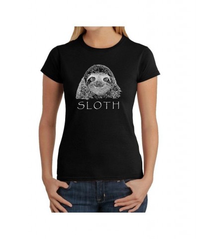 Women's Word Art T-Shirt - Sloth Black $18.00 Tops