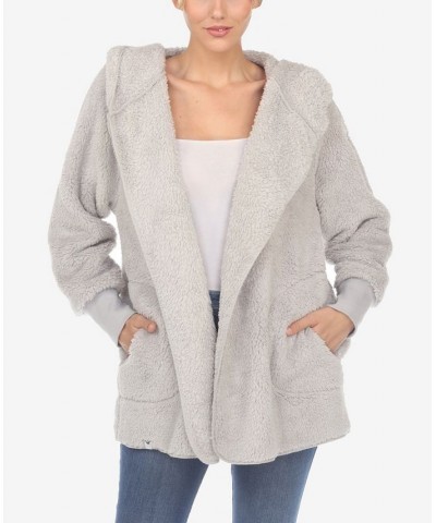 Women's Plush Hooded with Pockets Jacket Gray $32.76 Jackets