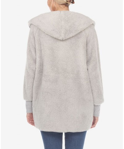 Women's Plush Hooded with Pockets Jacket Gray $32.76 Jackets